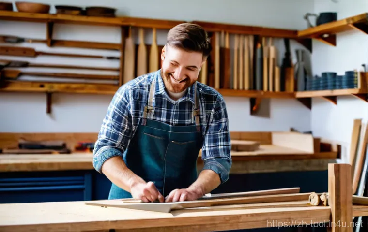 목공용 수공구 추천 - **A Beginner's Joyful Introduction to Woodworking**
    A vibrant, realistic photograph capturing an...