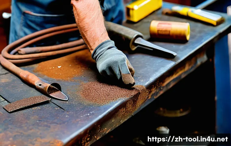 공구별 유지보수 및 수명 연장 팁 - **Prompt 1: "Saying Goodbye to Rust Monsters" - Manual Tool Rejuvenation**
    A close-up, highly de...