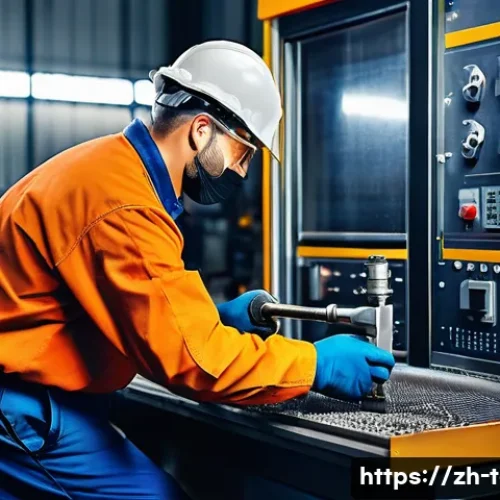 작업 환경별 최적의 공구 선택법 - A highly detailed industrial factory workshop scene featuring a technician using a CNC drilling mach...
