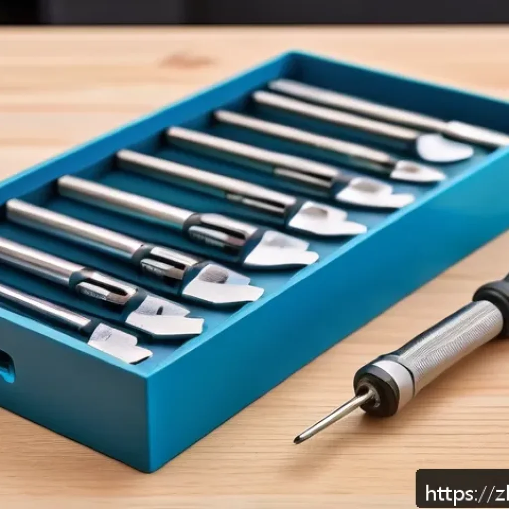 철물점 인기 상품 및 베스트셀러 - A close-up scene of a multi-functional stainless steel screwdriver set neatly arranged on a wooden w...