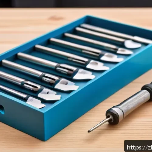 철물점 인기 상품 및 베스트셀러 - A close-up scene of a multi-functional stainless steel screwdriver set neatly arranged on a wooden w...